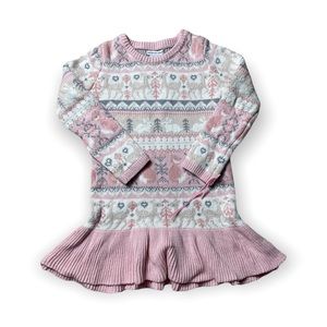 Toddler Cupcakes and Cashmere Light Pink Bunny Deer Argyle Sweater Dress 4T